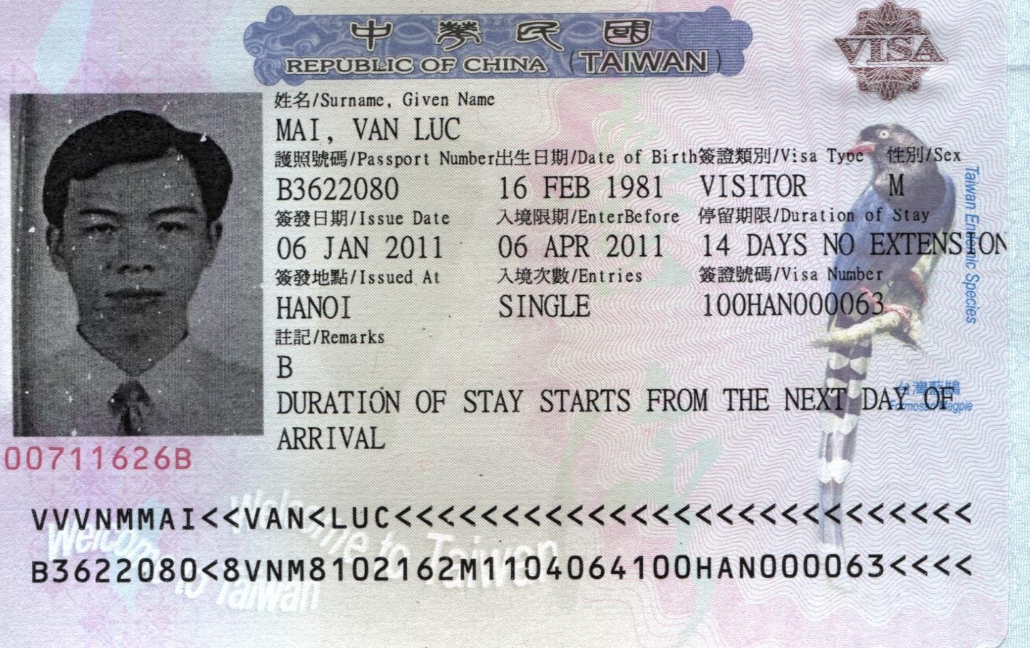 Visa Đài Loan ngắn hạn